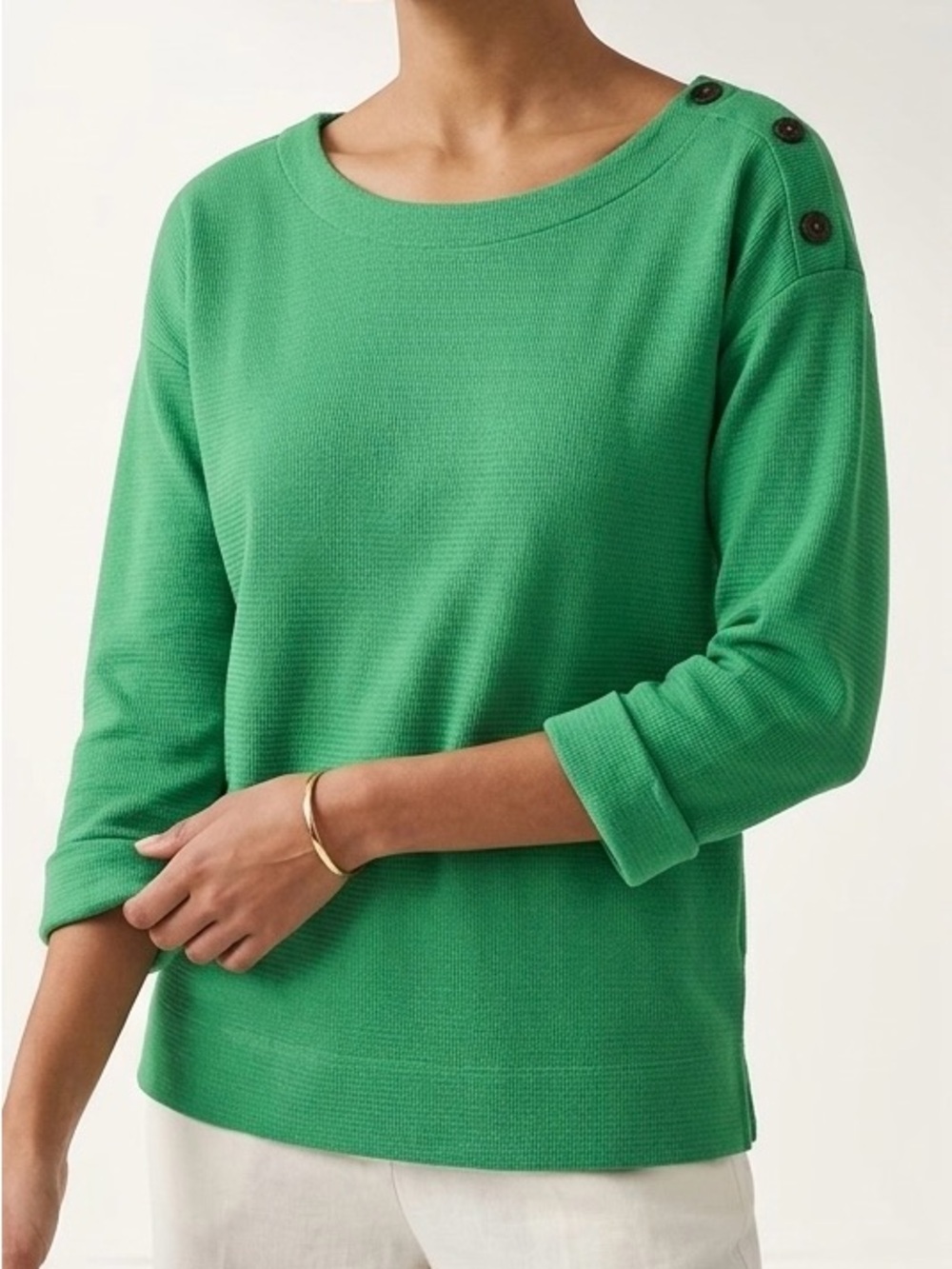 J. Jill Green Boat Neck Shoulder Button Pullover Knit Top - Size XS Petite